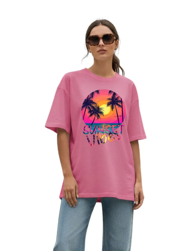 Sunset Vibes Unisex Terry Fabric Oversized Tee