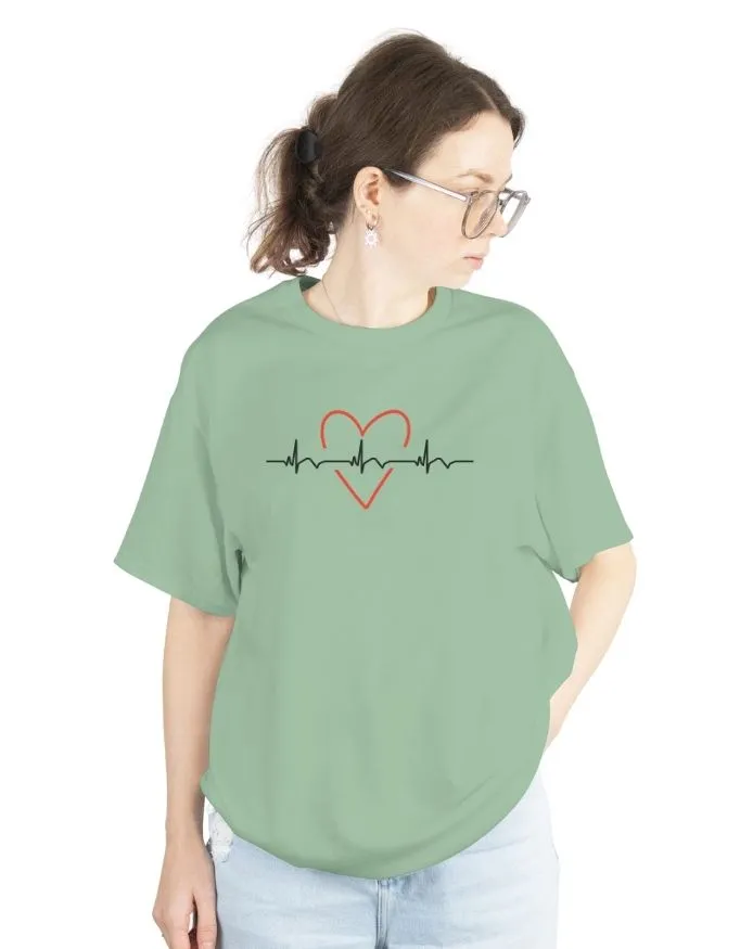 Heart Beat Unisex Terry Fabric Oversized Tee