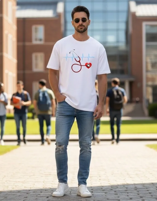 Heart Beat Unisex Terry Fabric Oversized Tee